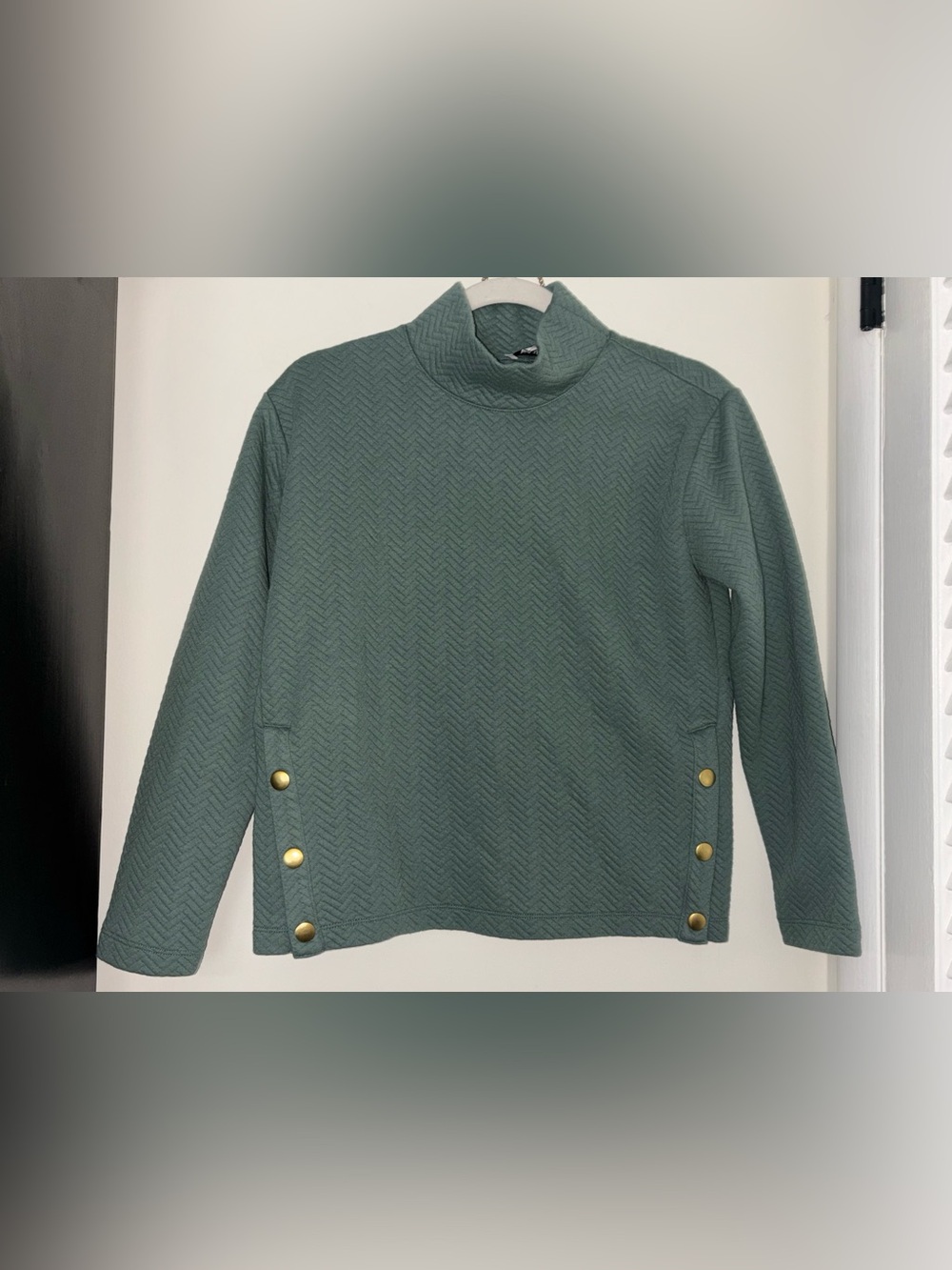 J. Crew Sage Green Textured Turtleneck Sweater with Side Buttons